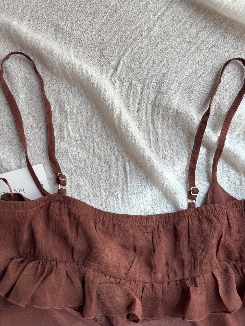 Women's Rust Ruffle Sheer Pullover - Picture 5 of 6